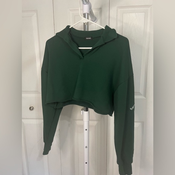 Fig & Viper Club Green Cropped Sweatshirt Collared Top Shirt Size F One Size - Picture 2 of 9